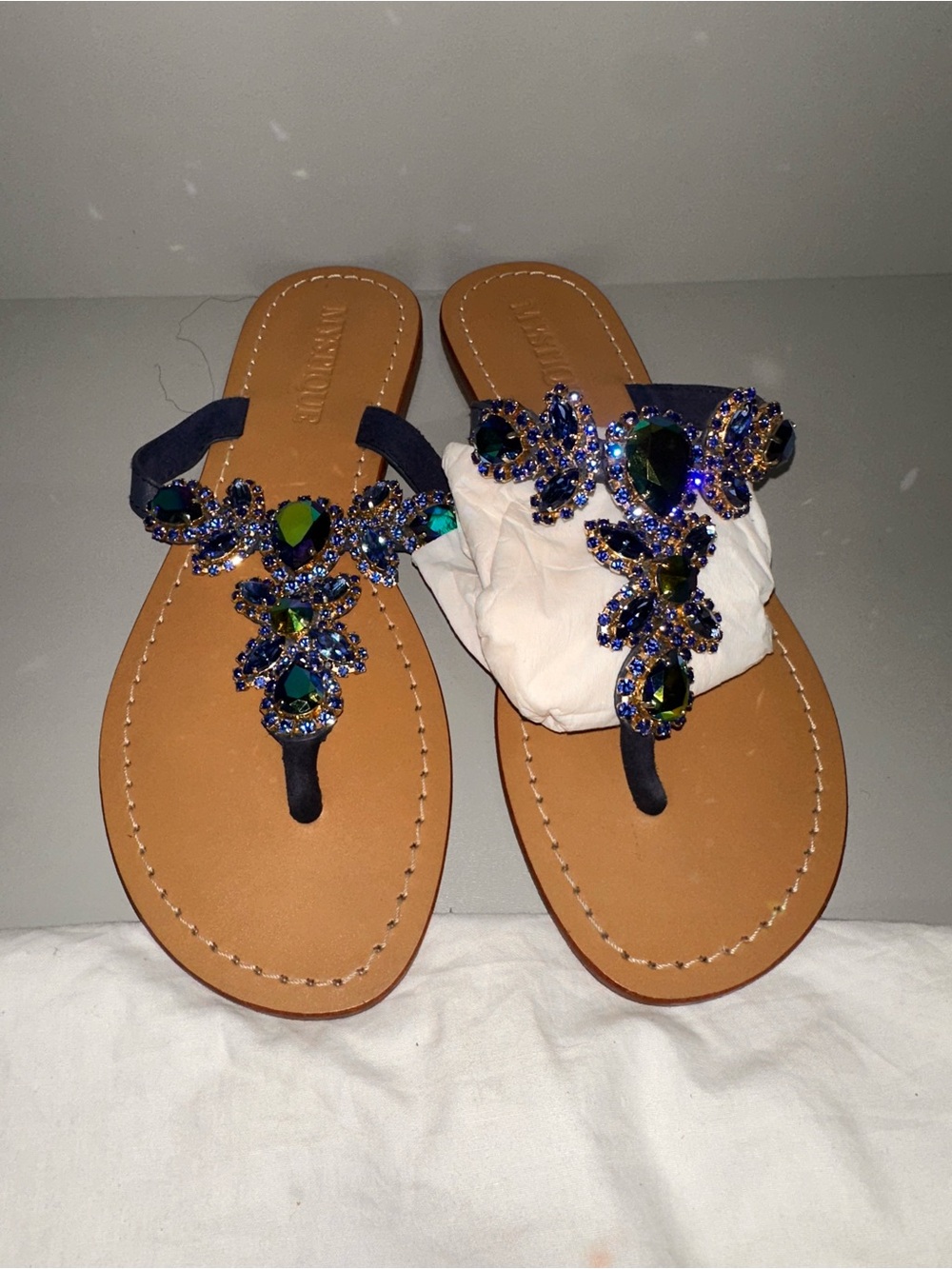 Mystique Boutique Navy Sandal with Blue-Green Jewel Accents